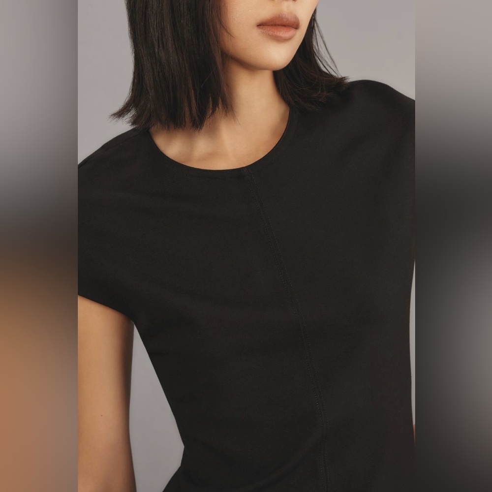 Anthropologie Maeve Cap-Sleeve Slim Black Mini Dress Large - Picture 3 of 10